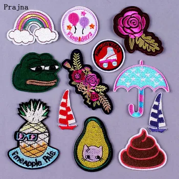 

Prajna DIY Cartoon Patches Embroidered Iron on Patch for Clothing Rose Animal Gremlins Applique Stripe Rainbow Patches Badge F