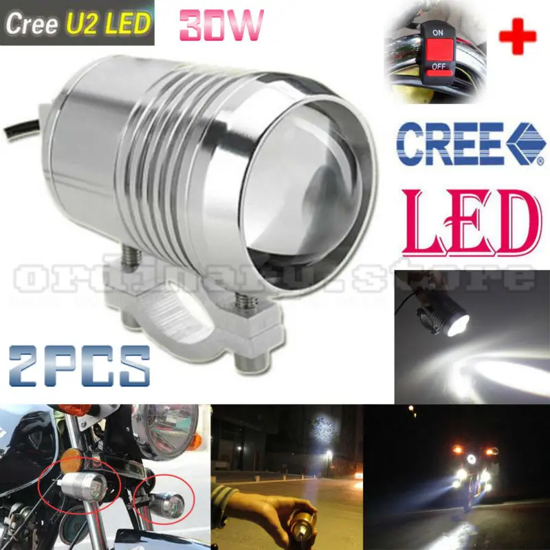 

2PCS Super Bright 30W Motorcycle Driving U2 LED Headlight Spotlight Moto Fog Spot Light Safety Night Waterproof With 1pcs Switch
