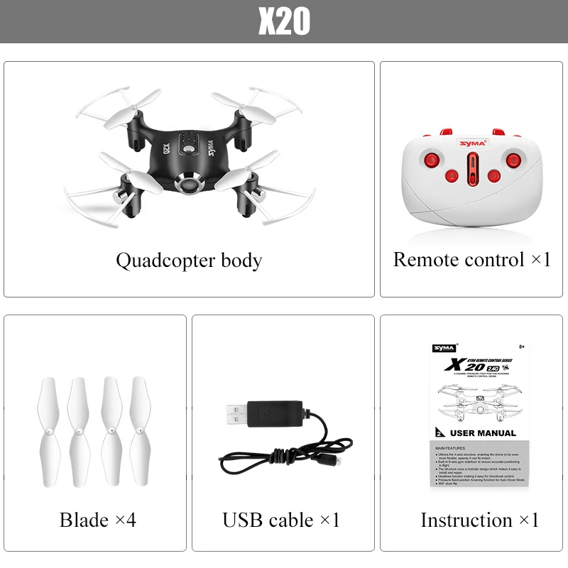SYMA официальный X20 мини-Дрон Радиоуправляемый квадрокоптер вертолет Дрон 4 канала Безголовый режим высота удержания самолета игрушка для мальчиков - Цвет: X20 Black