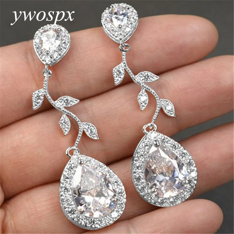 

Luxury Leaf Crystal Zircon Dangle Earrings for Women's Wedding Engagement Statement Jewelry Brincos Water Drop Earring Gifts Y30