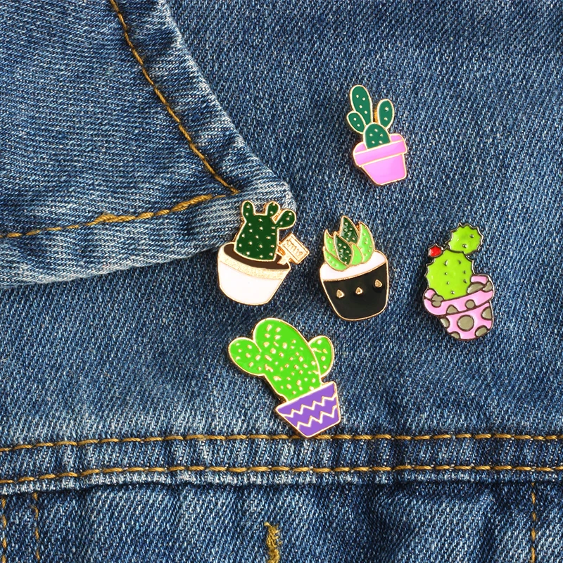 

Fashion Green Plant Enamel Brooch Potted Cactus Mini Cartoon Metal Button Badge Pins Women Denim Jackets Accessories Kid Jewelry