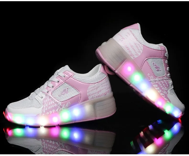 Eur27-37 Heelys Jazzy Junior Girls&boys LED Light Heelys Roller Skate Shoes for Children&kids Sneakers with Wheels Shoes