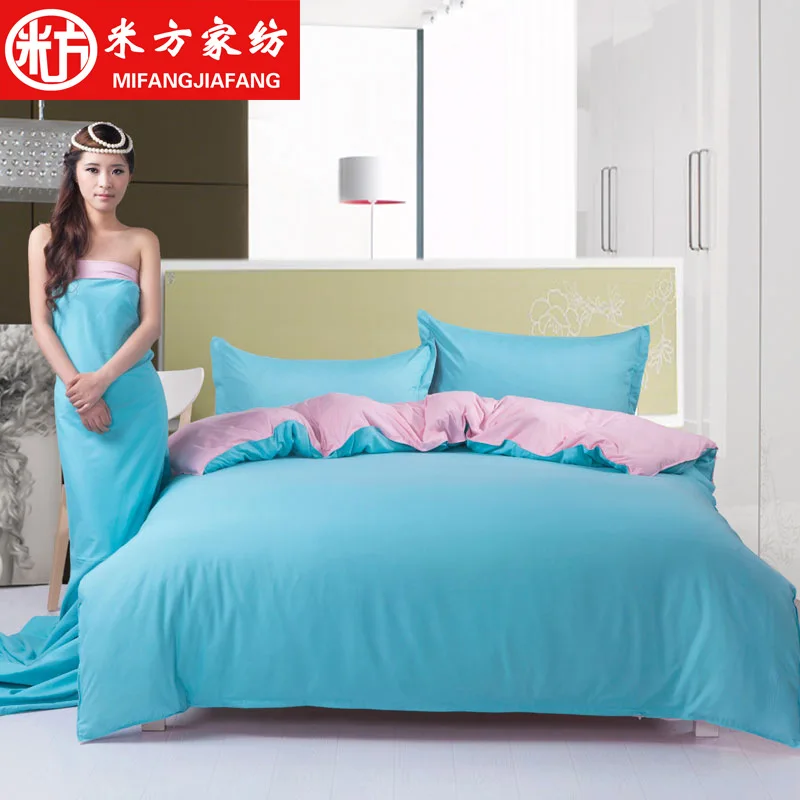 Cotton Plain coloured Double face Color matching duvet cover set 3/4pcs