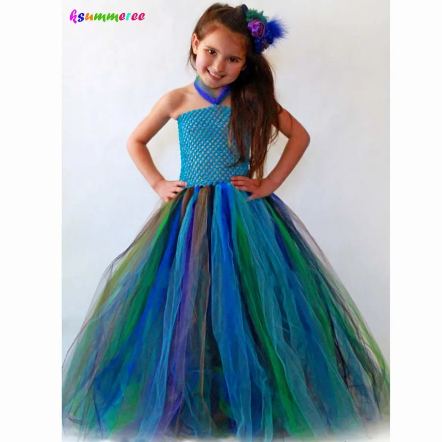 Handmade Peacock Inspired Girls Tutu Dress Party Dresses Holiday Clothing Baby Dress Up Fancy Tutus Vestidos (2)