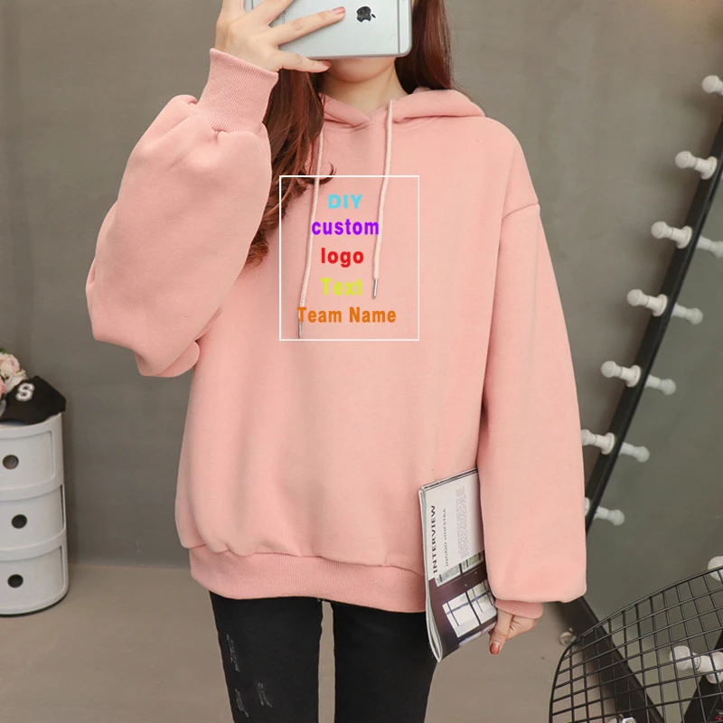 

Punk High Quality Thick Women Hoodies Custom logo photo text printed Female sweatshirt Jumper tracksuit Solid Fleece Hoodie 2019
