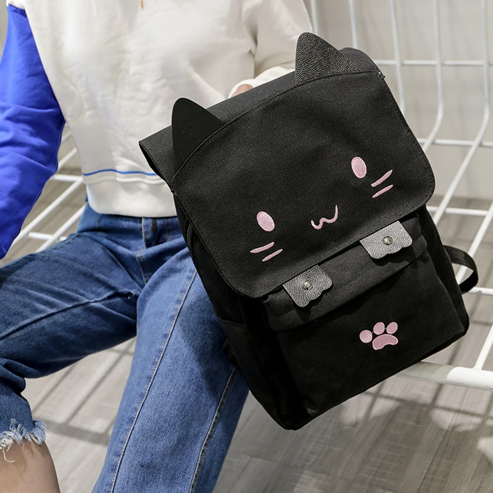 Fashion Women Girl Popular Canvas Cute Special design Black Cat