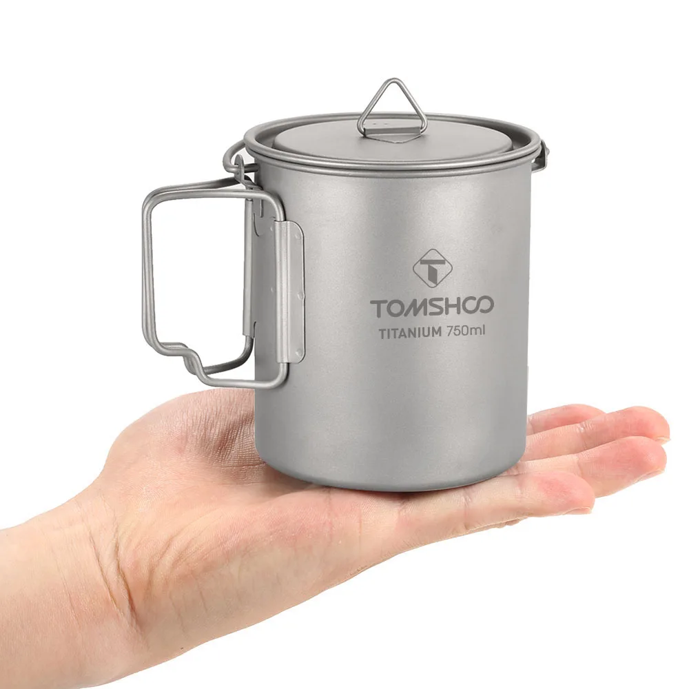 Tomshoo 750 Ml Titane Tasse Avec Poignée Pliante Camping Vaisselle Tasse à café gobelet potable 