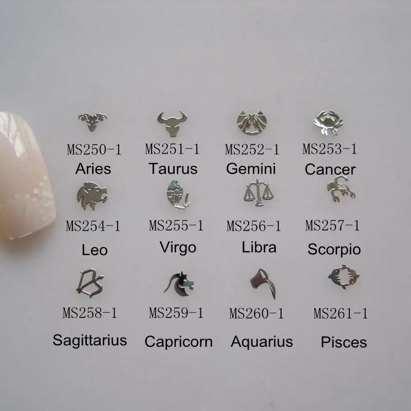 

100pcs/bag Silver 12 Constellations non-adhesive Soft Metal Sticker Single-Side Silver Nail Art Decoration