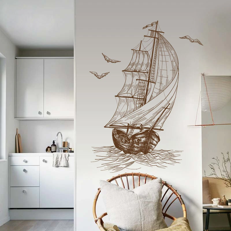 Autocollant Mural En Pvc Avec Voile De Mouette Oceanique Decor De Chambre De Bebe Pour Enfants Art Vente De Tb Aliexpress