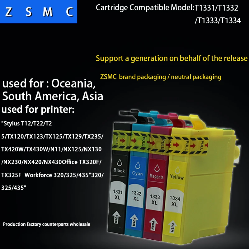 

4 color 1set Compatible e T1331 T1332 T1333 T1334 ink cartridge for StylusT12/T22/TX120/TX129/TX235/TX420/TX320F/TX420W printer