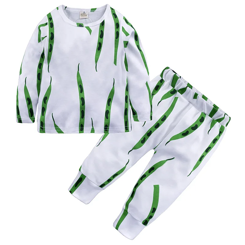 Детские пижамы; комплект из 2 предметов; весенне-осенняя Хлопковая пижама с длинными рукавами; мягкая домашняя одежда для новорожденных мальчиков и девочек; одежда для сна с рисунком фруктов