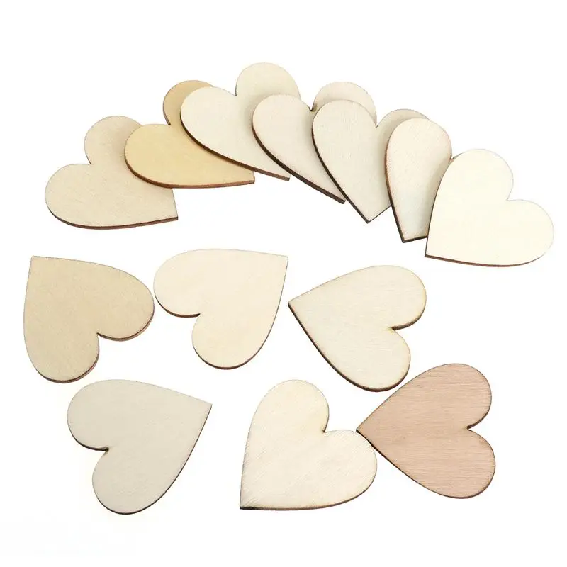 BESTOYARD 100/50 шт пустые деревянные кусочки в форме сердца, диски, дерево, сердце, любовь, пустые необработанные натуральные поделки, свадебные украшения
