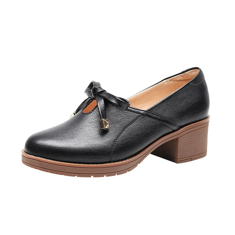 

Plus Size 32-43 Block Heel Bow Platform Shoes Women Oxfords Spring Summer 2019 Shallow Pumps Woman Medium Heel Leather Shoes