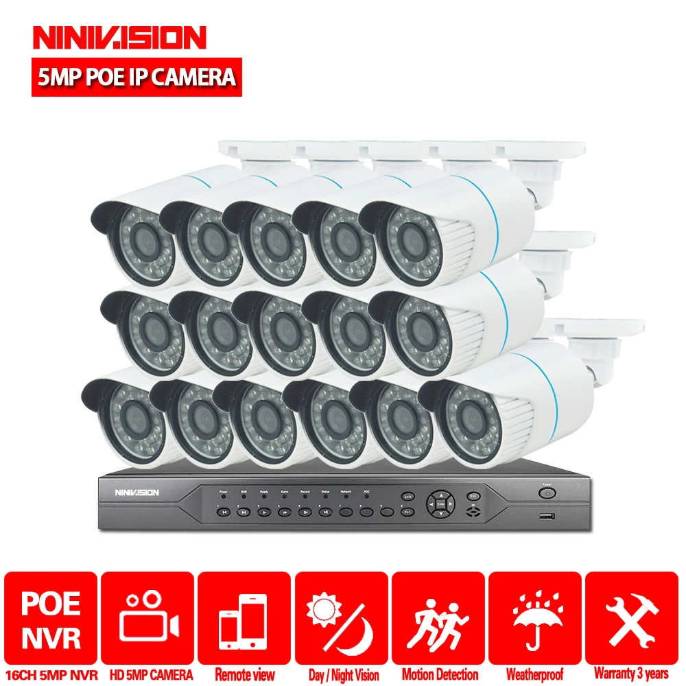 Белый NINIVISION H.265 4K 16CH CCTV камера система безопасности 5MP CCTV камера NVR система безопасности POE внутри помещений наружная Водонепроницаемая камера - Цвет: Белый