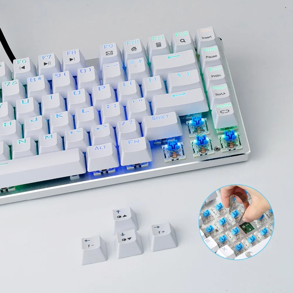 Z-88 TKL механическая клавиатура RGB светодиодный с подсветкой синие переключатели маленькая компактная алюминиевая игровая клавиатура со съемным кабелем, белая