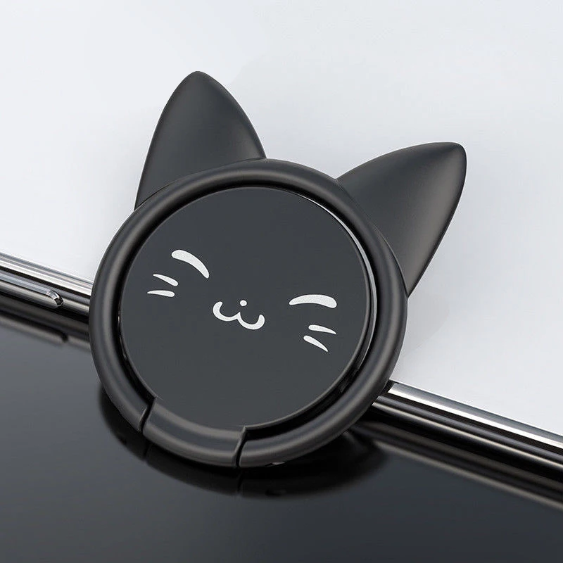 360 Degree Rotating Cute Cartoon Cat Finger Grip Ring Stand Holder for Mobile Cell Phone Finger Ring Smartphone Stand Holder - Цвет: Black 2