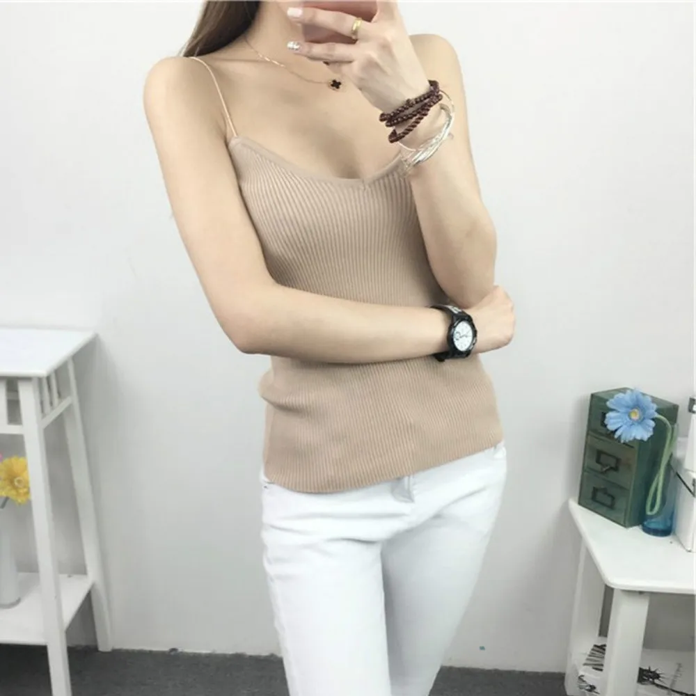 

Women Intimates Bralette Top Sexy Crop Top Women Tops Camisoles Cropped Camisole Spagetti Strap Knitted Elastic Slim Roupas L3