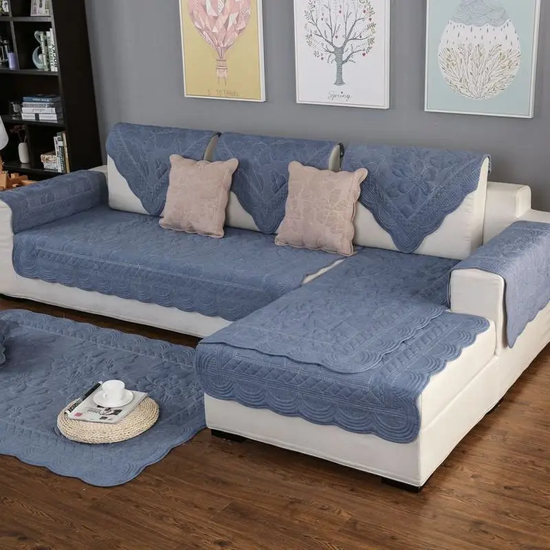 

Cotton Embroidered Sofa Covers Four Seasons Floral Sofa Towel Non-slip Couch Cushion Solid Leather Sofa Cover for Living Room