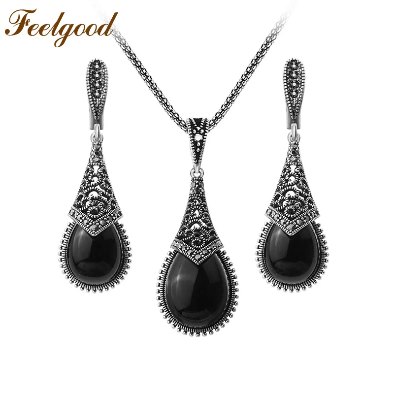 Feelgood индийский стиль Винтажный серебряный цвет ювелирные наборы зеленый