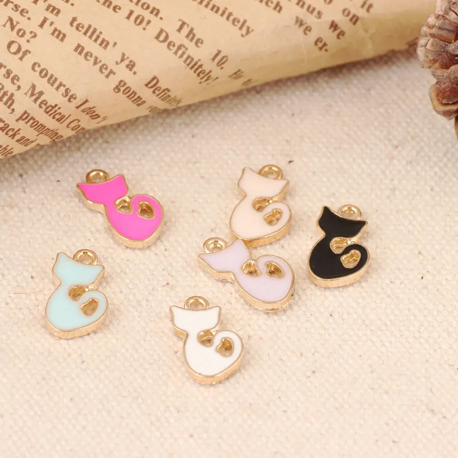 

Enamel Kawaii Cat Animal Jewelry Charms Gold Tone oil Drop Bracelet Necklace Floating Pendant Cham Fit forOrnaments Making