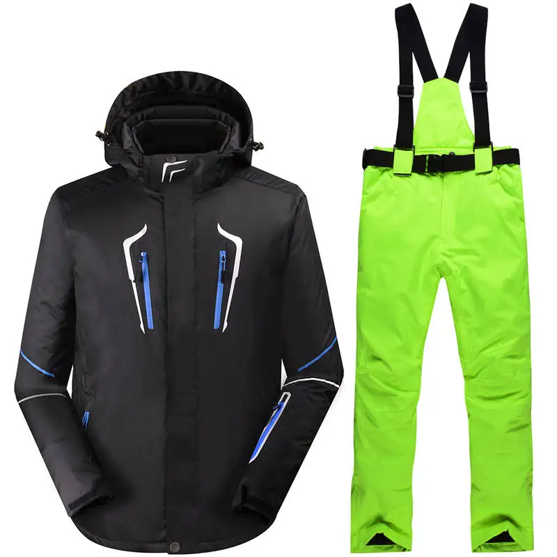Лыжный костюм мужской зимний ветрозащитный водонепроницаемый 10000 теплая уличная куртка для сноуборда костюм для горного туризма мужские+ нагрудник лыжные брюки