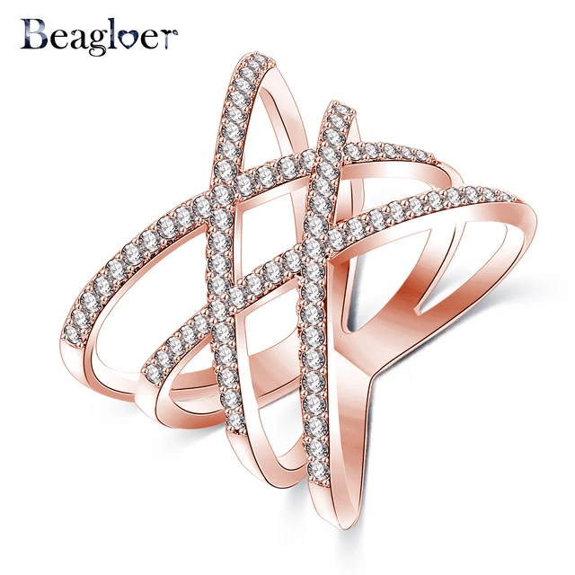 Beagloer New Fashion Rings Double Cross X Shape Ring Rose Gold/Silver Color Zirc Beagloer New Fashion Rings Double Cross X Shape Ring Rose Gold/Silver Color Zirc