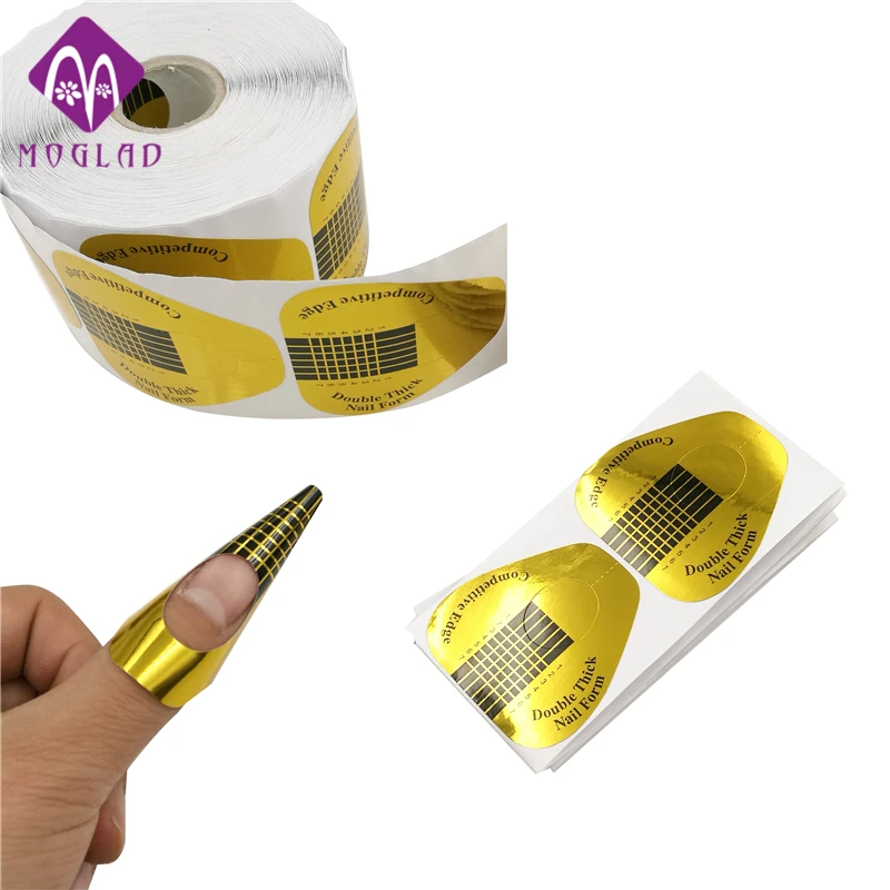 

Moglad 100pcs/roll horse hoof shape Nail Forms Nail Art Extension Sticker Guide Form Acrylic Golden Horseshoe Shape Forms