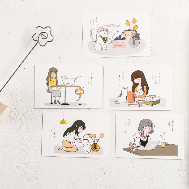 Cute Cat and Me Lomo Card DIY Cartoon Mini Postcard Greeting Message Cards Birthday Letter Envelope Gift Card 28 Sheets/Set custom cards mini greeting cards