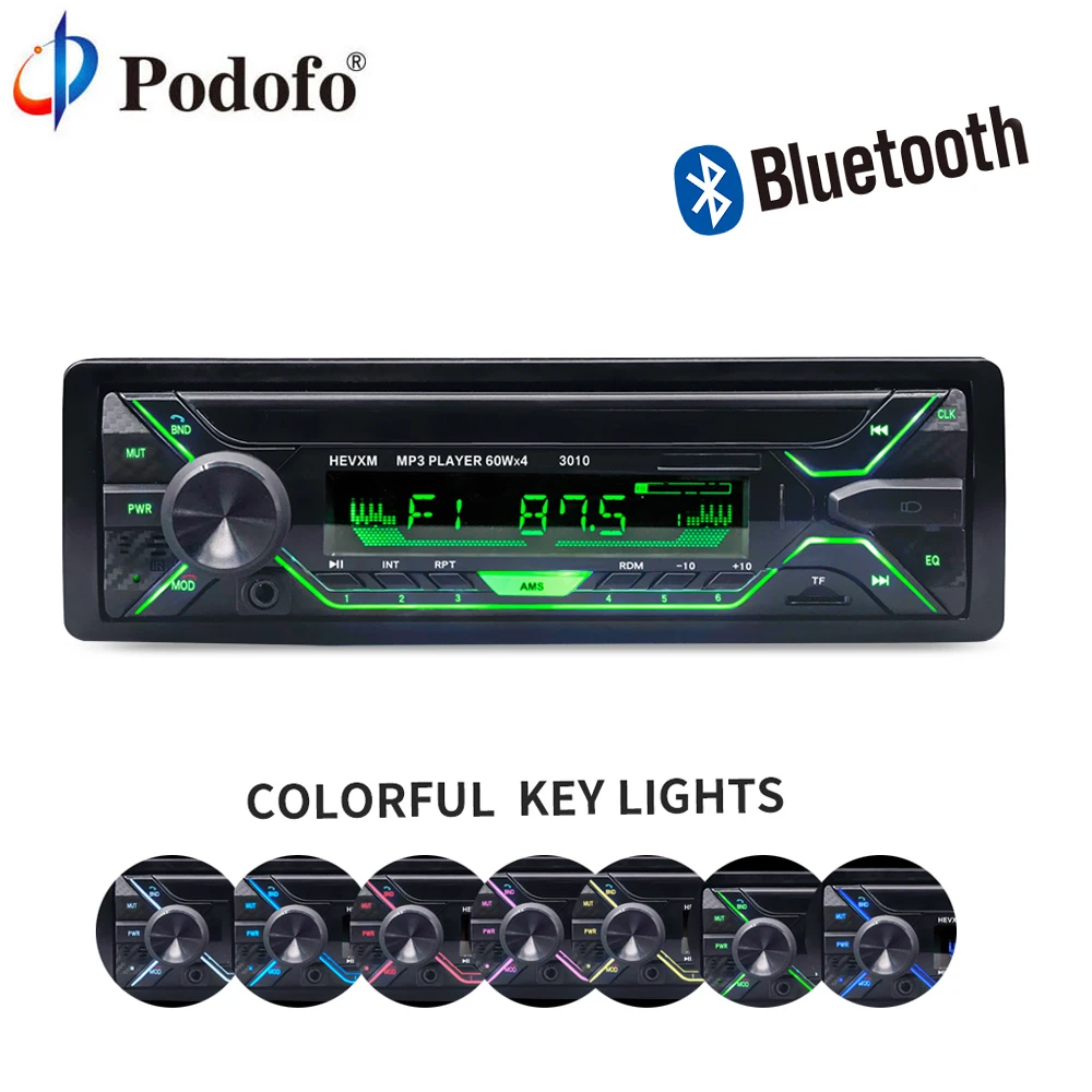 

Podofo Car Radio Stereo Player Bluetooth autoradio Phone AUX-IN MP3 player FM/1 Din/remote control 12V One Din Car Auto Audio