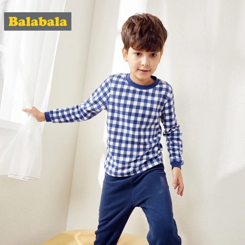 Camisa de manga larga de algodón y forro polar de 2 piezas a cuadros para Balabala + Conjunto de pijama sólido para adolescentes - AliExpress Madre y niños