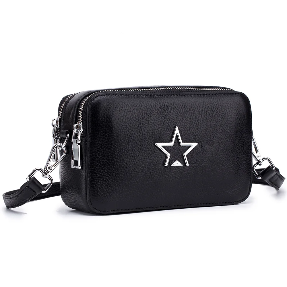Женская вечерняя сумочка на молнии для телефона кошелек черный реальные натуральная кожа бумажник сцепления для женщин - Цвет: Черный