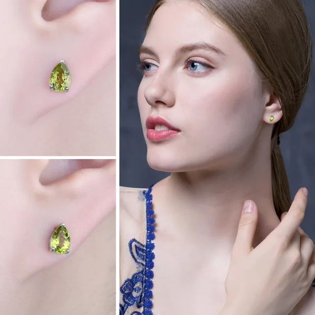 Water Drop Natural Peridot Stud Earrings