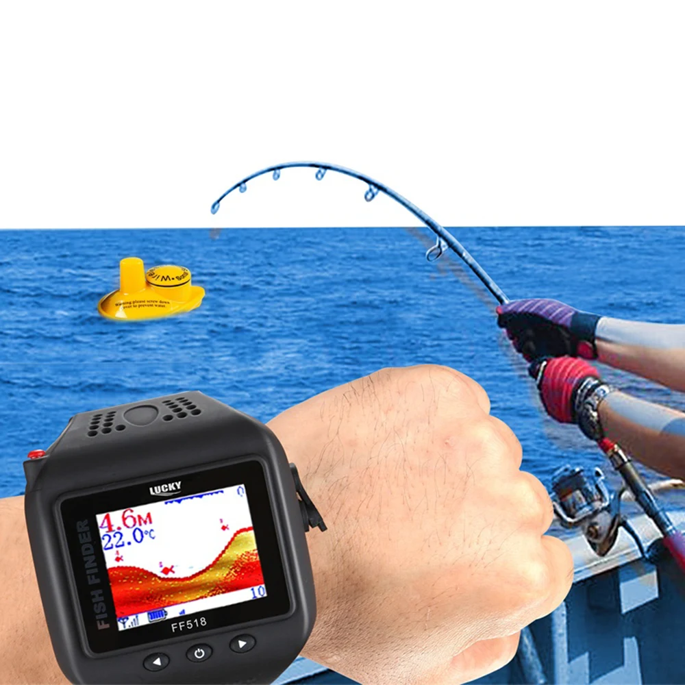 FF518 اللاسلكية السونار صدى مشاهدة نوع شعاع زاوية 90 درجة السونار fishfinder المحمولة الصيد أسلم