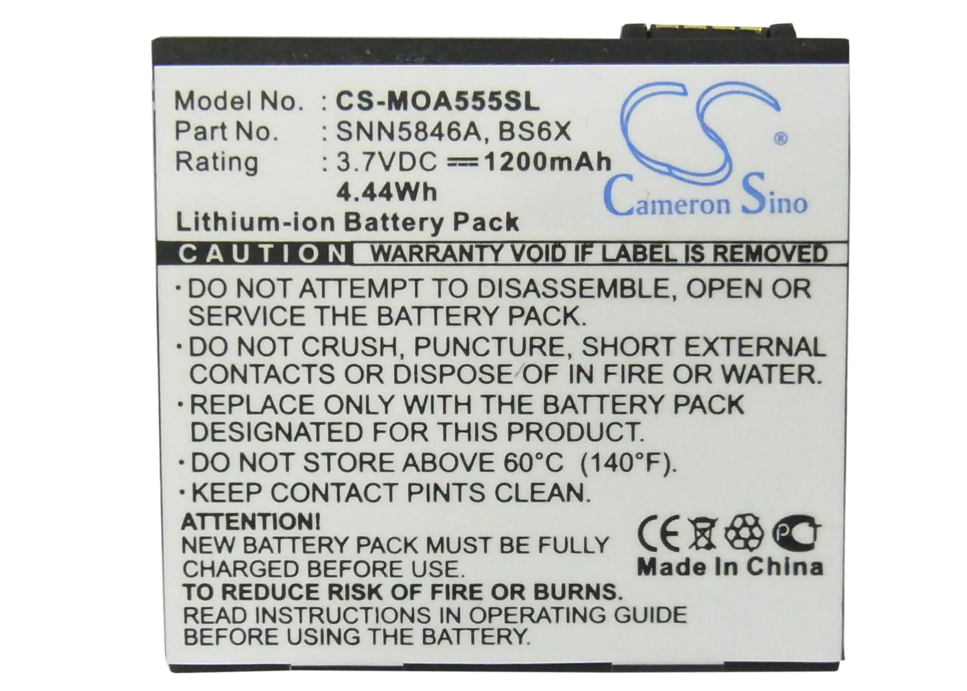 Cameron Sino 1200 мАч батарея BS6X SNN5846A для Motorola Калгари Devour A555 MB501 XT800 XT800C Titanium XT800W Zeppelin |