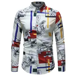 2018 новый модный бренд 3D печати гавайская рубашка мужская Повседневное с длинным рукавом Футболка с цветочным принтом Camisa социальный Slim Fit