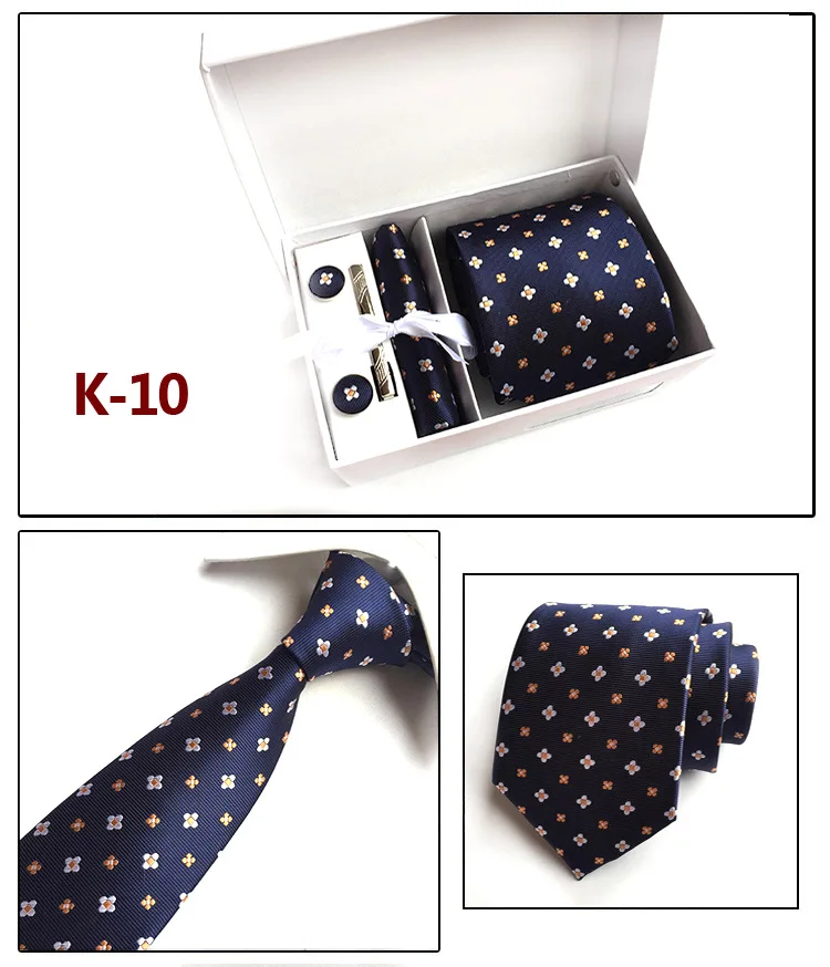 2019 Классический Пейсли полосы Dot Цветок геометрический Твердые жаккардовый шелк для мужчин галстук + запонки Ханки коробка с застёжкой