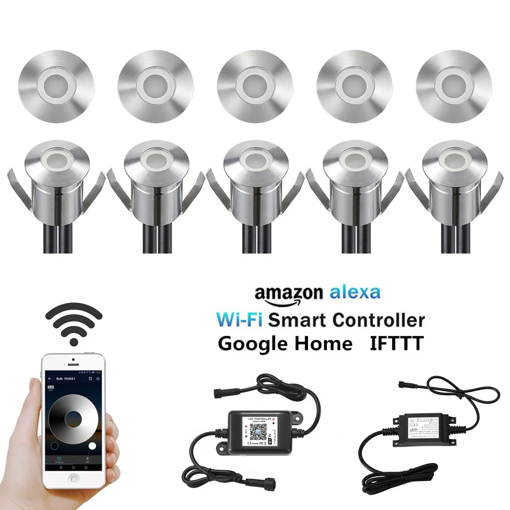 10Pcs Noir Smart Wifi demi-lune 35 mm RGB 12 V DEL Deck Stair Step Clôture Lumières