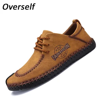 

Men's Dress Shoes Business Men Shoes Lace Up High Quality Handmade Flats Loafers Brown Formal Shoes For Men Plus Big Size 46