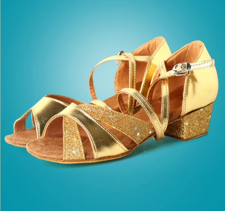 Женская обувь для бальных танцев; обувь для латинских танцев; замшевая подошва; женская обувь для латинских танцев; детская обувь; обувь для занятий; обувь на низком каблуке 3,5 см; VA30 - Цвет: Gold
