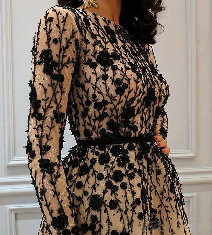 2019-elegant-Long-Sleeves-Lace-A-Line-Evening-Dresses-Black-Major-Beaded-Tulle-A-Line-Formal (2)