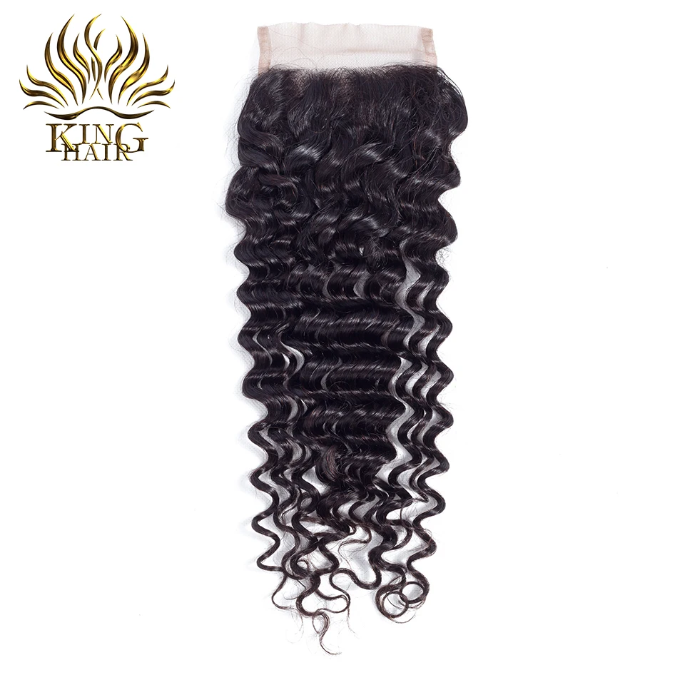 King Brazilian Deep Wave 13*4 Ear to Ear Lace Frontal Closure Free Part 100% Remy Human Hair Extensions 10-20 Inch Lace Closure