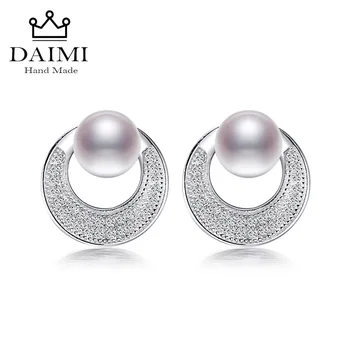 

DAIMI Fashion 100% Genuine Natural Pearl Earrings Pearl Jewelry With 925 Sterling Silver Circle Earrings For Women Eye catching