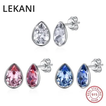 

LEKANI Crystals From SWAROVSKI Waterdrop Stud Earrings Simple Fashion Piercing S925 Silver Fine Jewelry For Women Joyas