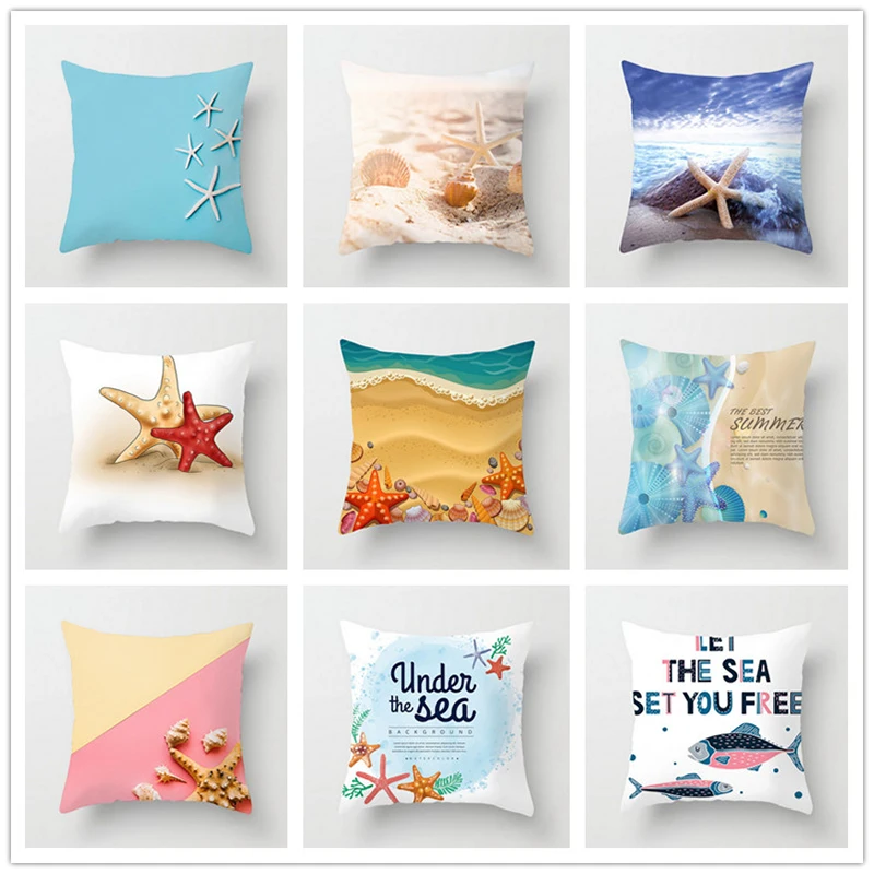 Cushion Cover Ocean Style Printed Shells Starfish Beach Decor