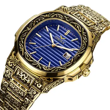

ONOLA brand womens mens wristwatches luxury Retro copper stainless steel woman man watches quartz square men's clocks waterproof