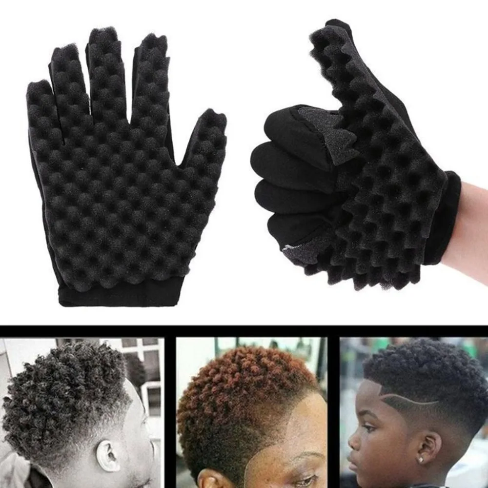 

1 Pair Fashion Curls Coil Magic Tool Wave Barber Hair Brush Sponge Gloves Protective Gloves For Curly Hair Styling Care