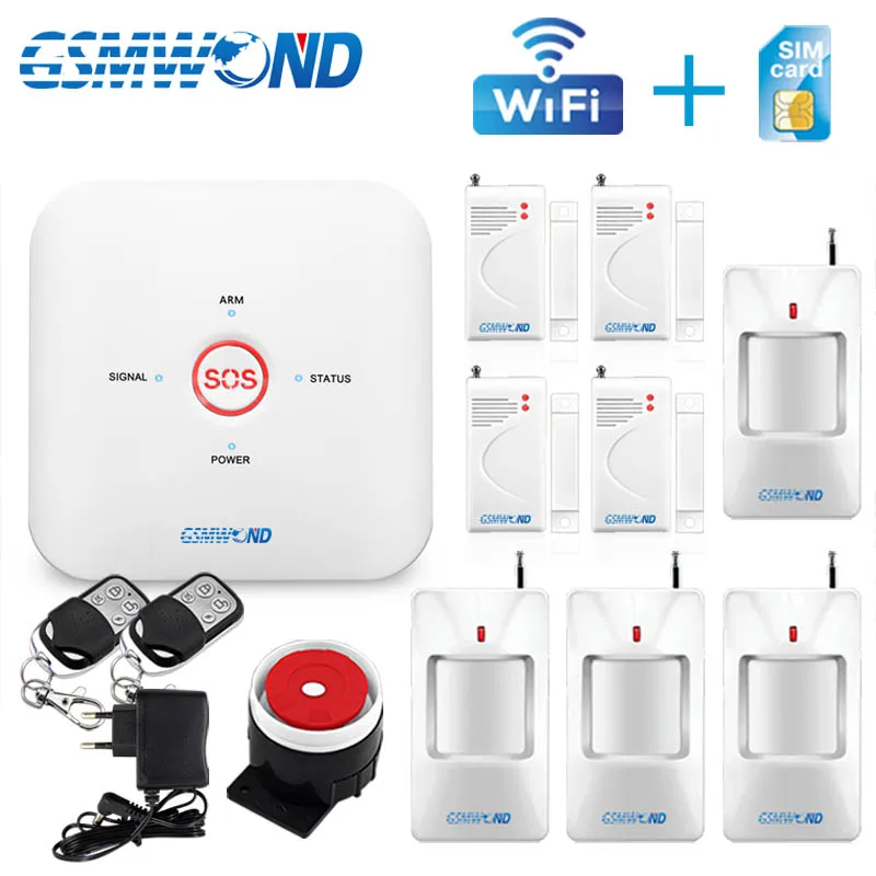 

Wifi GSM Alarm System APP Home Burglar System 433MHz Door Window Open Motion Sensor Alarm ONE KEY Alarm English Russian Spanish