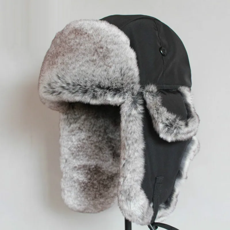 Bomber Hat Rex Rabbit Fur Trapper Hats Thick Warm 