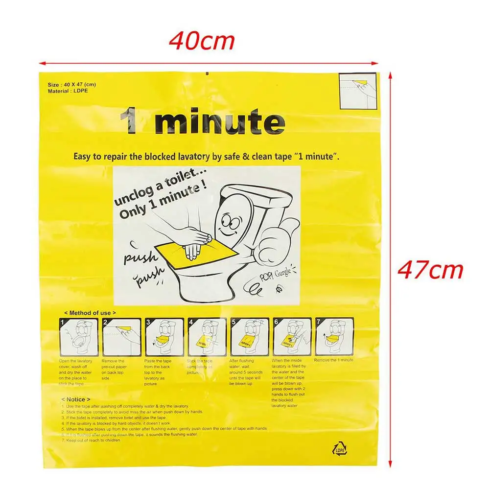 

40x47cm Toilet Disposable Sticker Plunger Dredge Easy Fix Clogged Film LBShipping