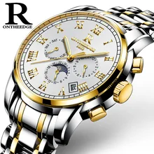 2017 New Luxury Watch Brand ONTHEEDGE Mechanical Watch Men Steel Fashion Clock Male Waterproof Watches With Complete Calendar